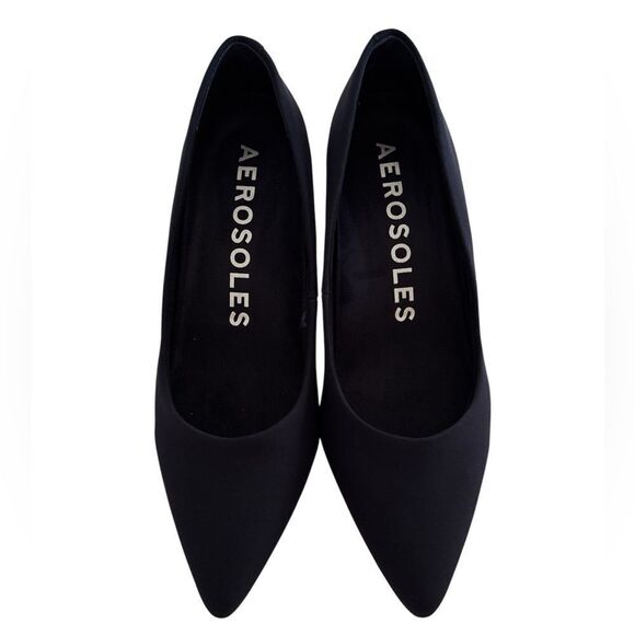 AEROSOLES Point Toe Kitten Heel Pump in Navy Stretch Gabardine Fabric NWOT - Picture 2 of 4